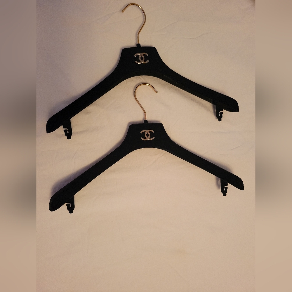 CHANEL Authentic Black Hangers with Gold Hooks Set Of 2